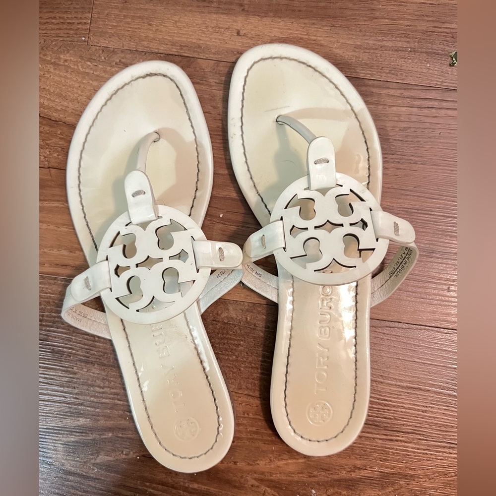 White Patent Leather Tory Burch Miller Sandals